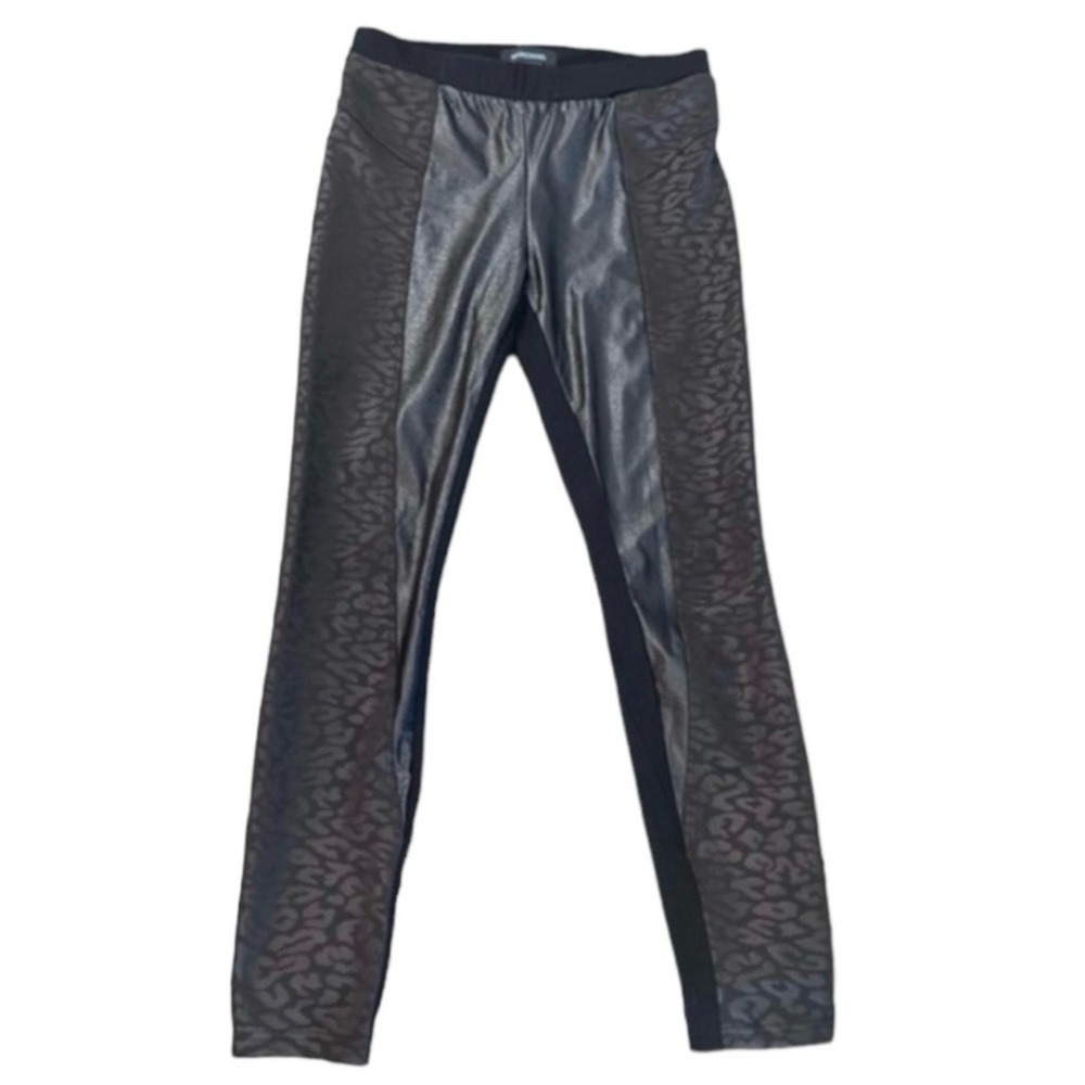 Marciano Leopard Print & Faux Leather Front Black Leggings